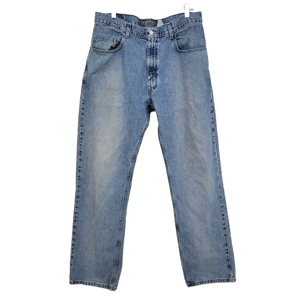 Silvertab Mens Jeans Actual Size 34x33 Loose Fit Vintage Paint on‎ Back Leg